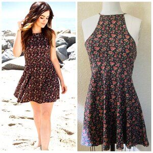 Hollister-Lucy Hale black & red floral knit mini dress w/spaghetti straps Size M